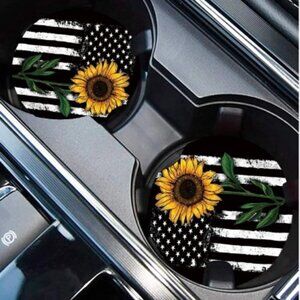 Sunflower and US Flag Coasters 2 Pack Auto Car